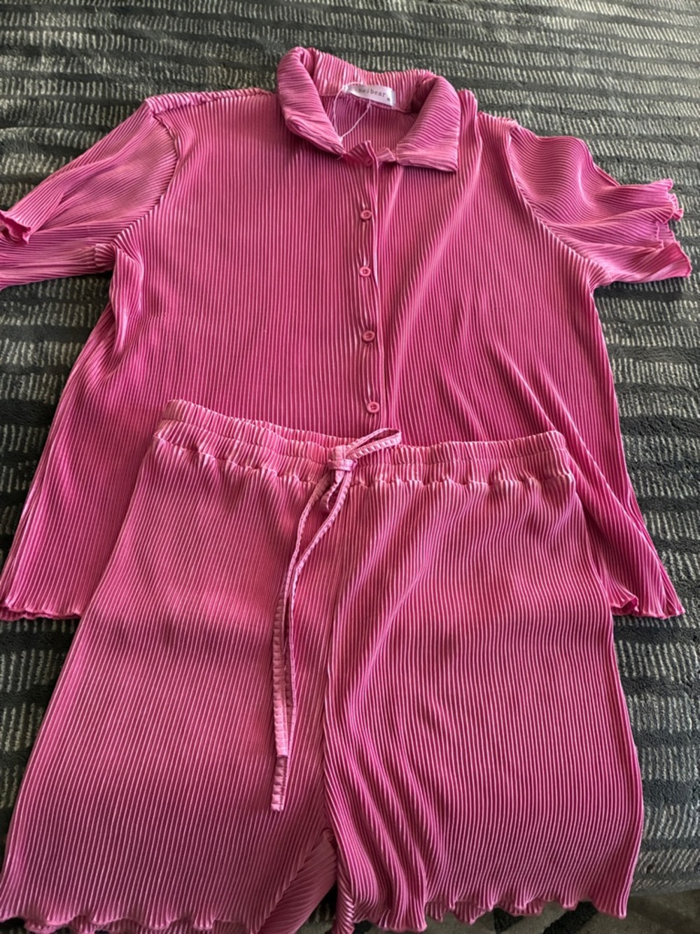 Cheibear Women’s Pink Ribbed Short Pajama Set - Picture 5 of 7